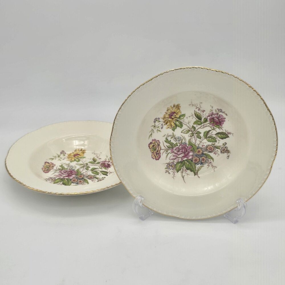 2 Vintage Cunningham & Pickett Greenbriar 8 3/8" Rim Soup Bowls Homer Laughlin